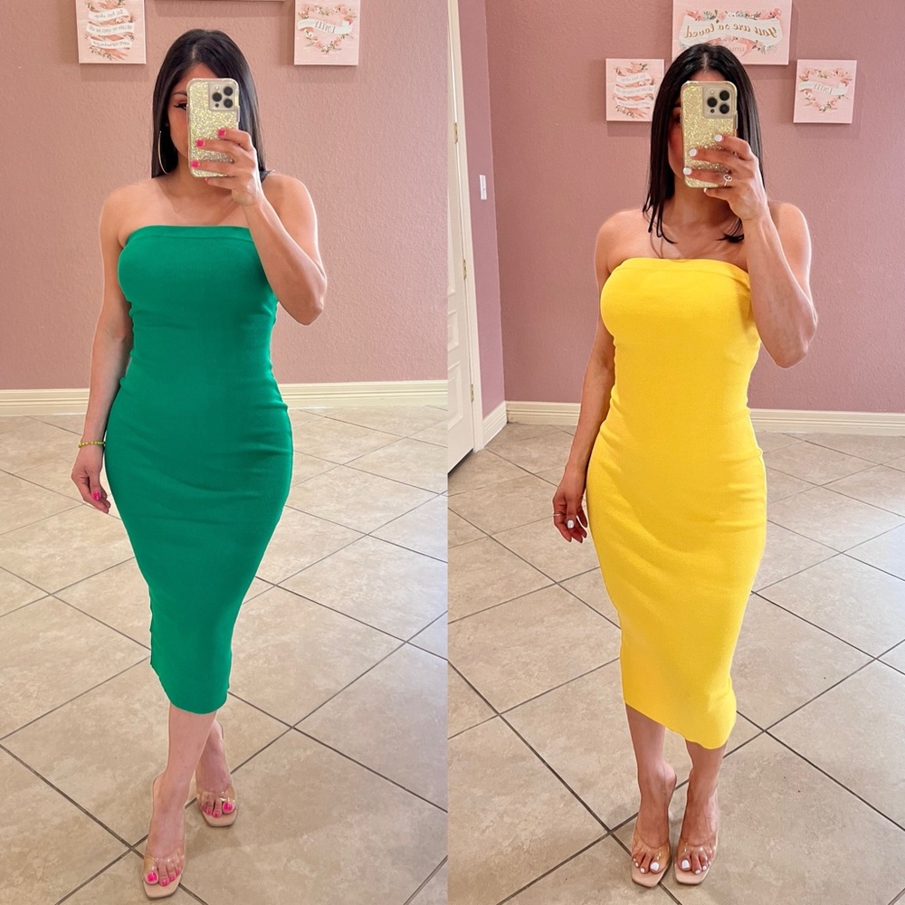 KIMMY KNIT MIDI DRESS - yellow